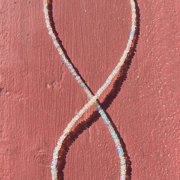 Rainbow Natural Untreated Welo Opal Necklace Handmade Solid 14K Yellow Gold - Picture 5 of 11